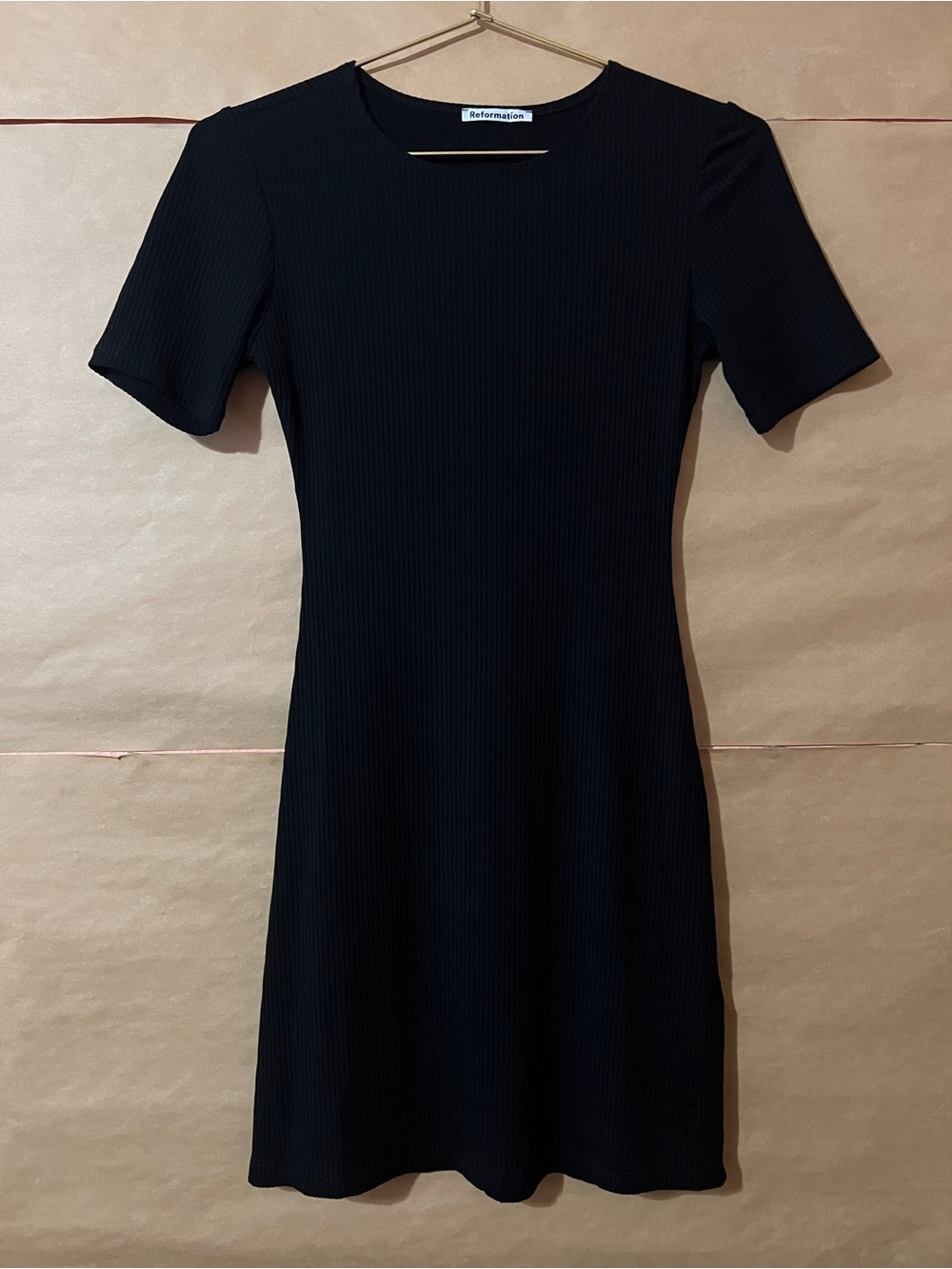 Reformation | Kendy Mini Dress Ribbed Knit Crew Neck Tencel Black Size XS